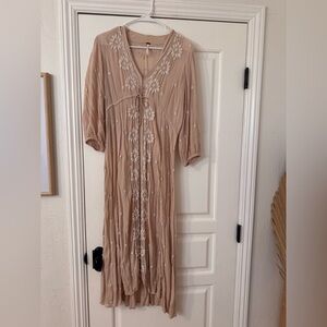 Free People Light Pink Embroidered Dress cottage core size M